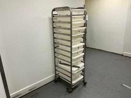 Cărucior de raft din oțel inoxidabil cu tăvi pentru aluat