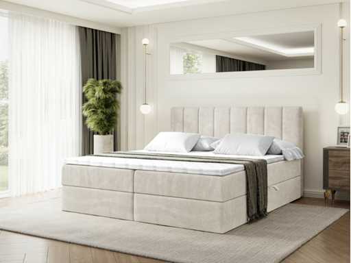 Box spring bed 160x200 - matras - matras topper - borst - beige fluweel