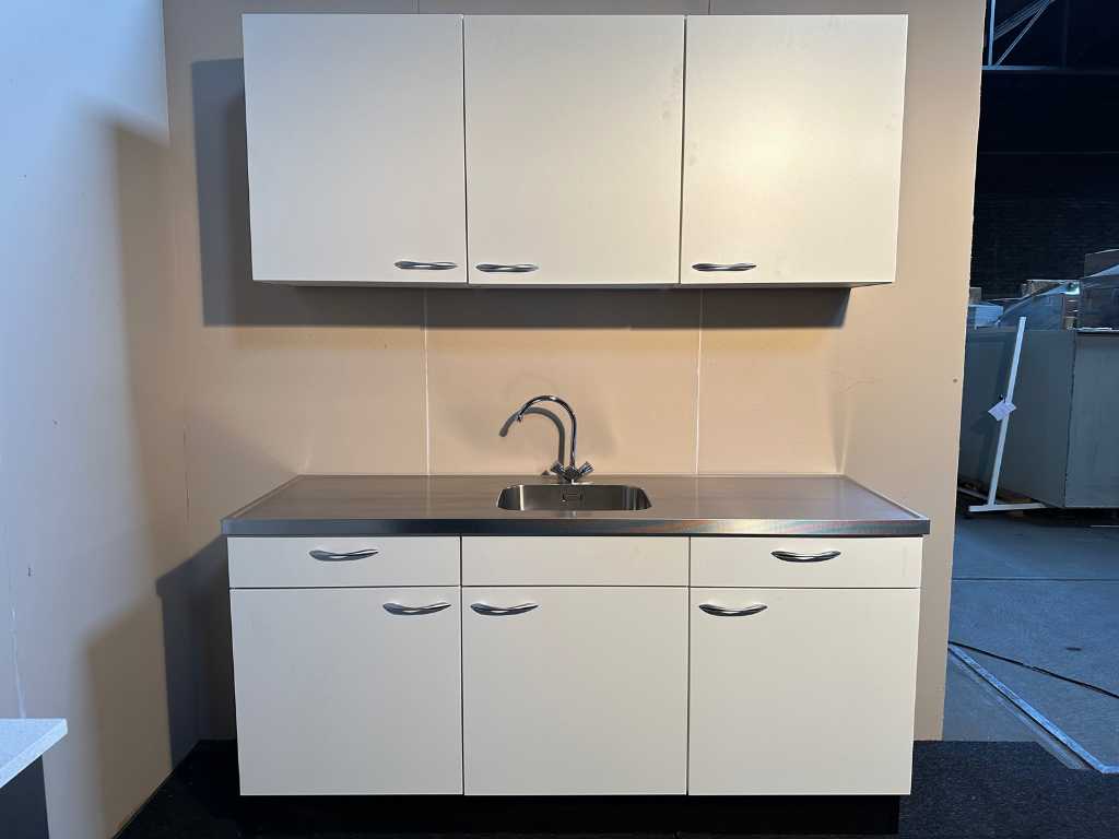 Bribus Küche - 180cm mit Edelstahl-Arbeitsplatte, Farbe W300 Weiß (NEU IM KARTON)