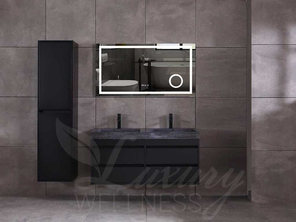 meuble de salle de bain 2 personnes 120cm (noir mat ou blanc mat) avec (placard suspendu) et lavabo en pierre naturelle ou en solid surface