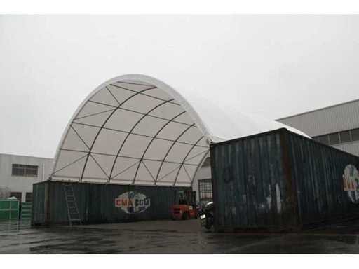 Schatka polowa C4040 - 12x12x4,5 m Namiot magazynowy / Schronienie między 2 kontenerami