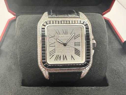 Cartier Santos 100 XL | Mit natürlichen Diamanten verbrennt | Ungetragen | Schwarz