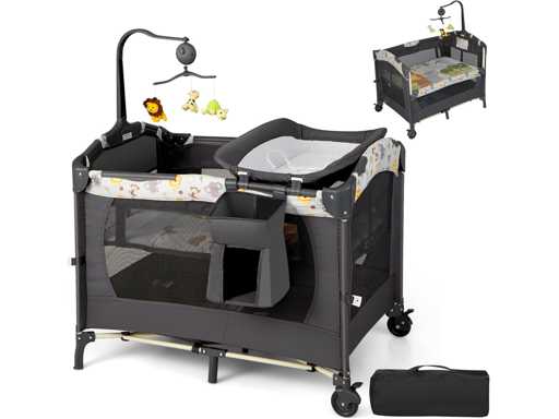 4 en 1 Lit Parapluie Bébé avec Matelas & Hauteur Réglable