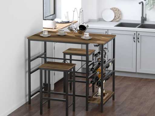 Ensemble table haute avec 2 tabourets de bar