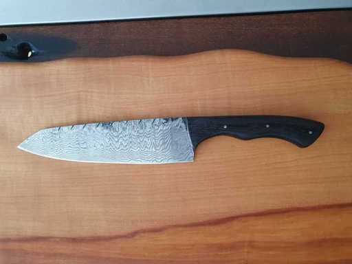 Damascus koksmes, houten handvat, donkerbruin