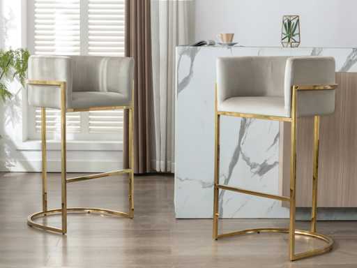 Tabouret de bar en velours et acier inoxydable - Beige et doré de Pascal MORABITO (x3)