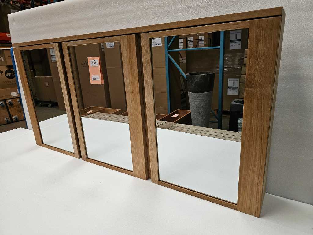 Essential Teak Mirror Cabinet 150 x 70cm with 3 Doors