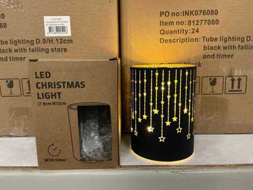 Éclairage à tube de fête D9/H12cm noir avec étoiles filantes et minuterie (120x)