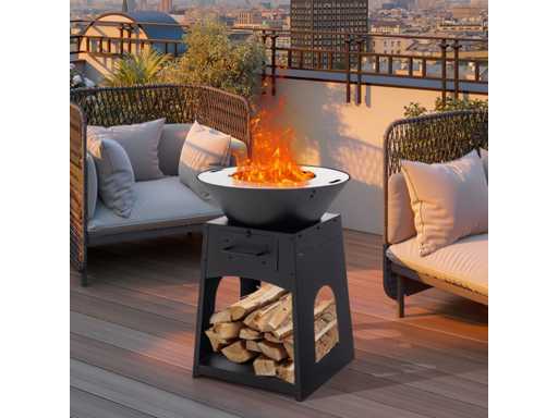Fire Pit Patio Fire Pit with Storage Wood Fire Bowl with Grate and Ash Box