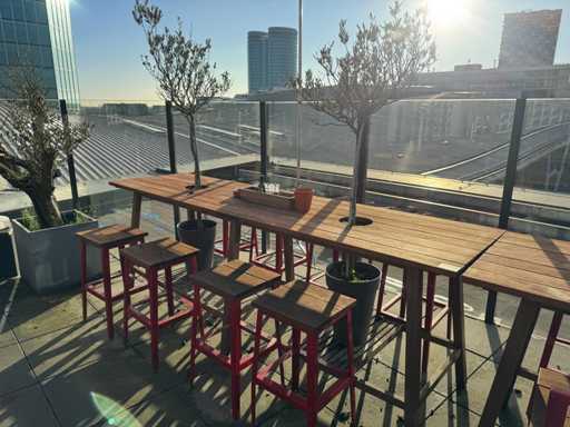 Huttes - Table de bar en terrasse avec 8 tabourets