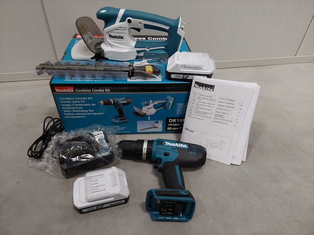 Makita - Kit combiné 18V -Perceuse HP488 - Taille-herbe/taille-haie UM110 - 2 batteries -chargeur -