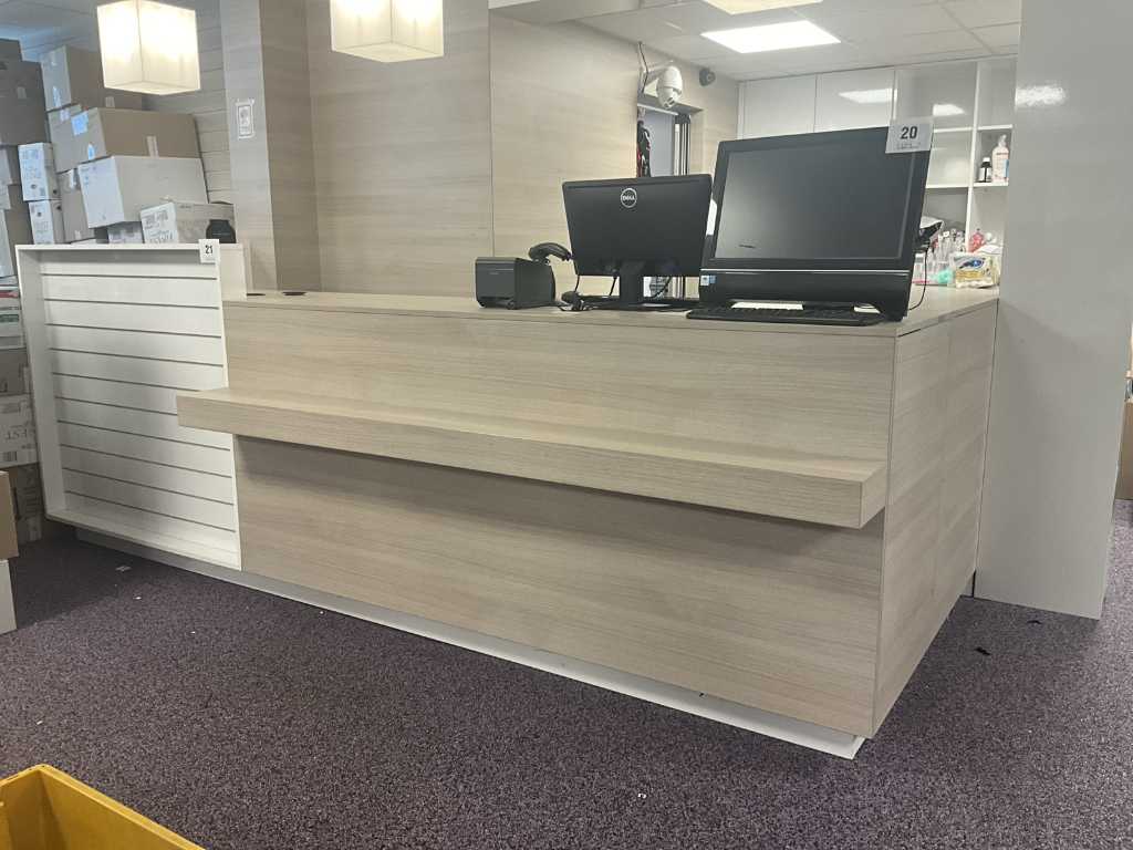 L-shaped wooden shop counter