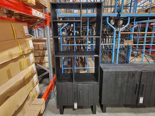 Label51 Boekenkast Santos Massief Mango Zwart met Vakken en 2 Draaideuren