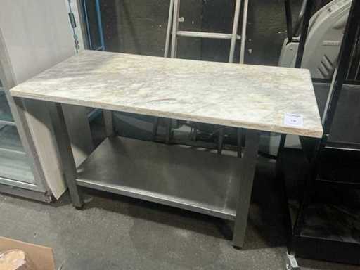 Rvs werktafel met natuursteen blad