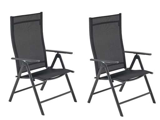 Aluminium klapstoel x 2 XL, ergonomische vorm, verstelbaar in 7 posities, ondersteunt tot 140 kg - Anthraciet