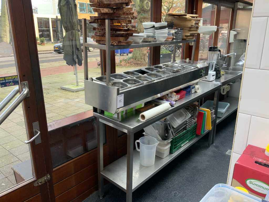 Stainless steel work table with refrigerated display case