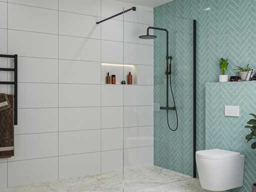 Duș walk-in, sticlă transparentă, negru, 110x200 cm