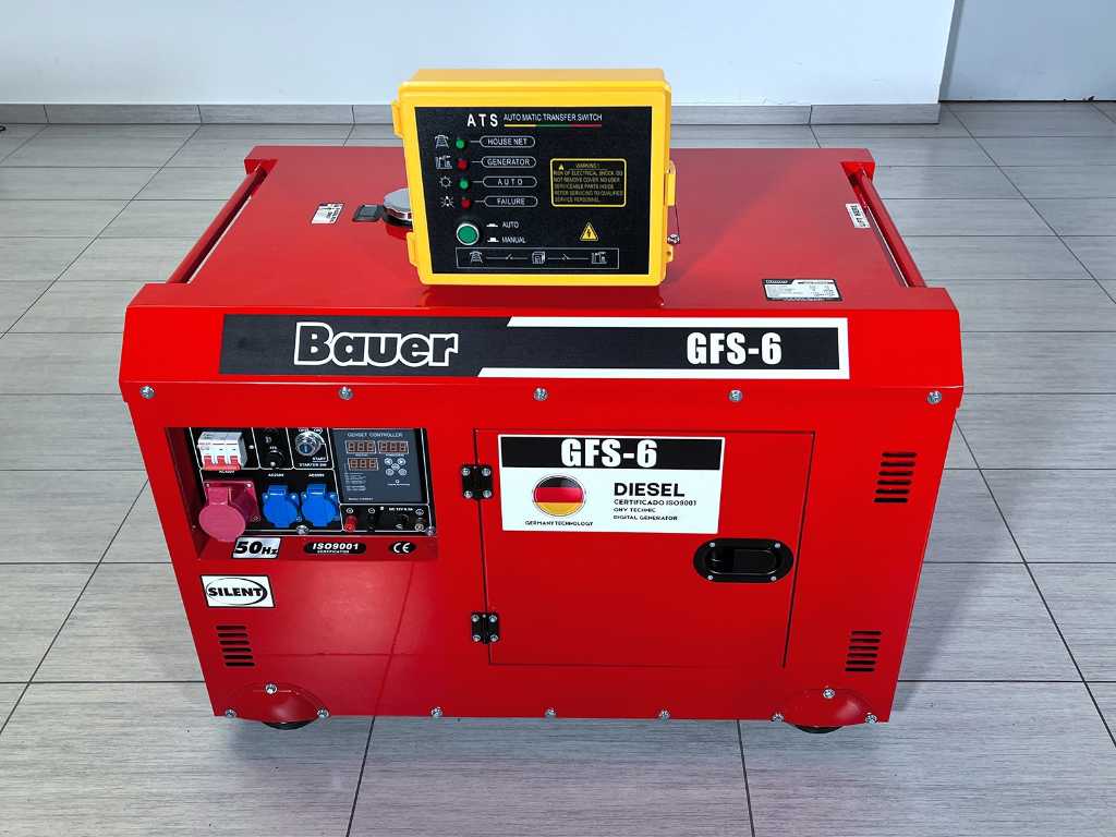 Bauer noodstroomaggregaat GFS-6 ATS Diesel - 6 kW - Stationaire noodstroomgenerator voor huisteruglevering, luchtgekoeld