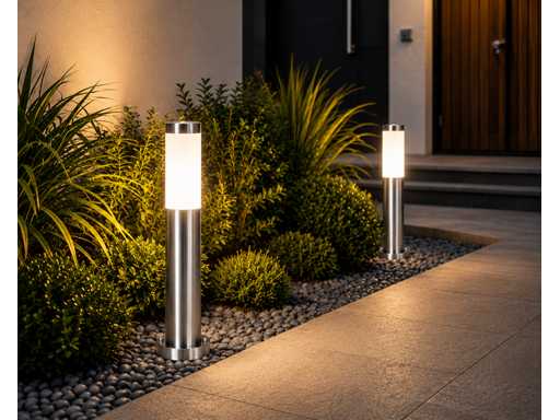 4 x Buitenlamp Tuinpaal – E27 – Chroom – IP44 – 500mm – DEFNE-4