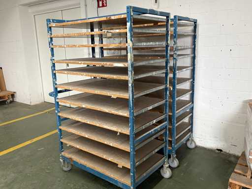  2x Shelf Trolley / Stable Production / Drying Trolley with 11 Shelves – on Castors