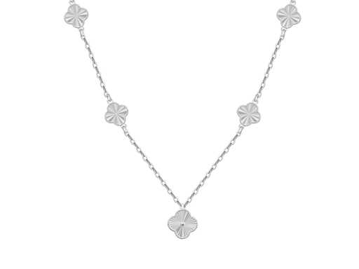 Collier en or blanc avec motif de trèfle plaqué rhodium