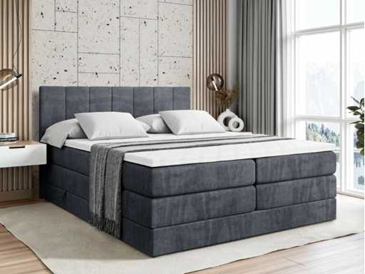 Box spring bed 180x200 cm - borst - matras - matras topper - donkergrijs fluweel