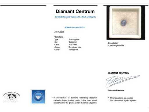 Saphir étoile - saphir naturel étoile de 3,05 carats