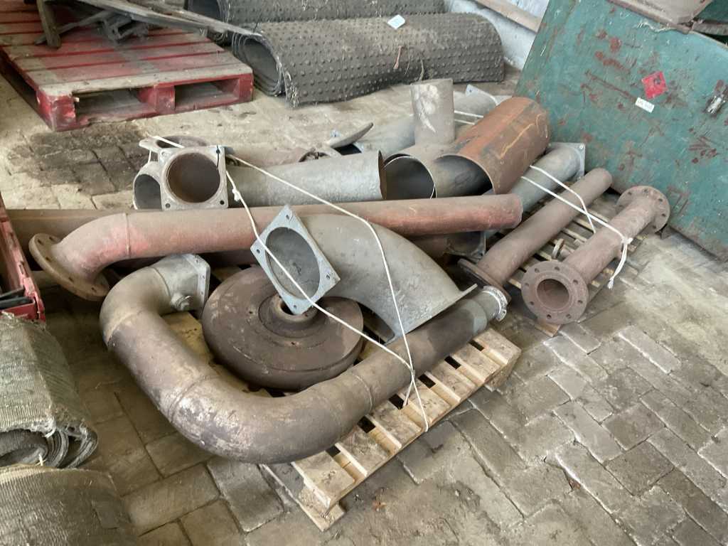 Batch of metal pipes and flanges