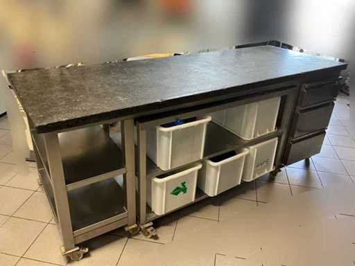 Table de travail mobile - Acier inoxydable avec dessus massif en bluestone (2x)