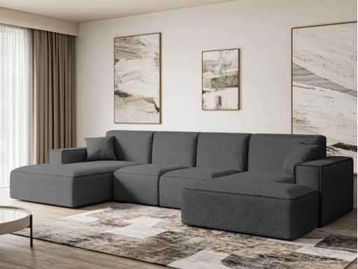Panoramic corner sofa - grey bouclé fabric