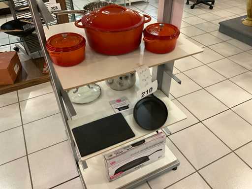 Gsw gietijzeren kookpottenset (3x) en gsw gietijzeren ovale pan met onderzetter