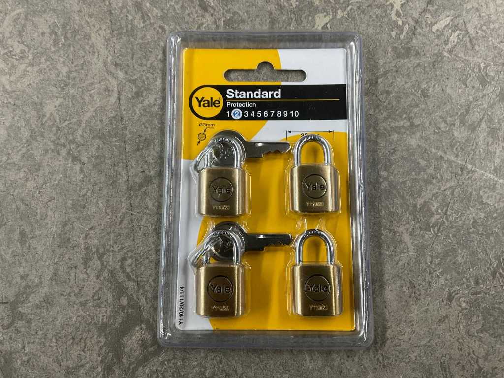 Yale - 4-pack - padlock brass 20 mm (12x)

