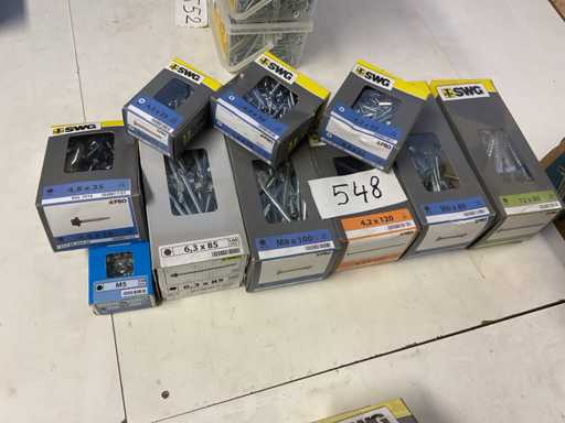 10 Schachteln mit Schrauben, Schrauben und Kugelmuttern