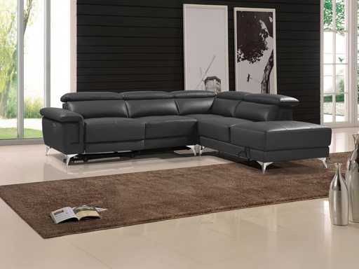 Canapé d'angle droit relax électrique en cuir gris anthracite