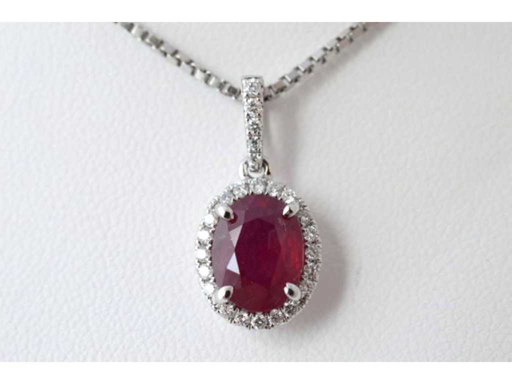 Pendentif en or blanc 18 carats avec diamants et rubis