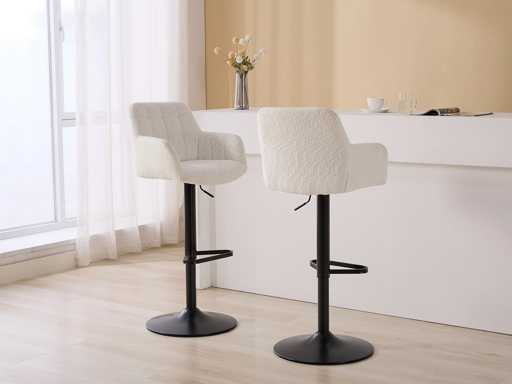 Lot de 2 tabourets de bar en tissu bouclette et métal noir - Hauteur réglable - Blanc -  de Pascal MORABITO