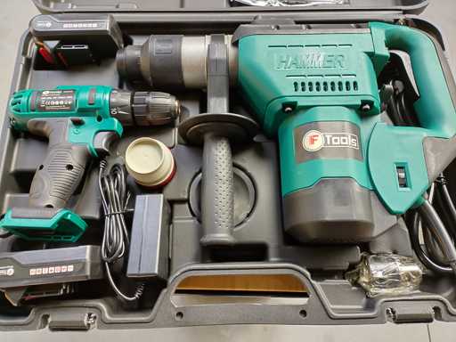 F Tools - HD02 - Burghiu cu ciocan de 850 wați și set de bormașine fără fir în caz