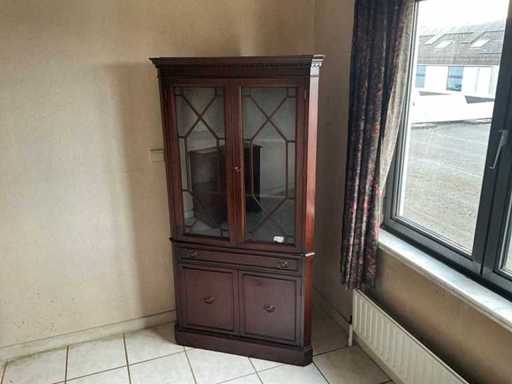 Wooden display case storage corner cabinet in solid wood 