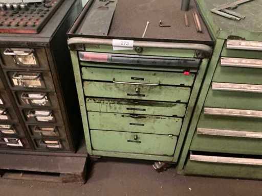 Mobiele metalen werkplaatskast met inhoud