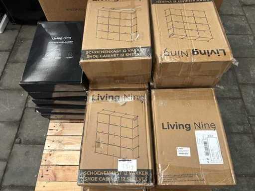 Party Living Neun Schuhschränke 12 Fächer und Fitness-Hula-Reifen