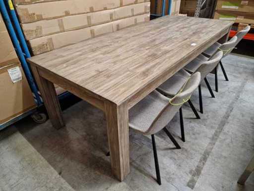 Zago Teak Interieurtafel Greywash 240 x 100cm met Blokpoten