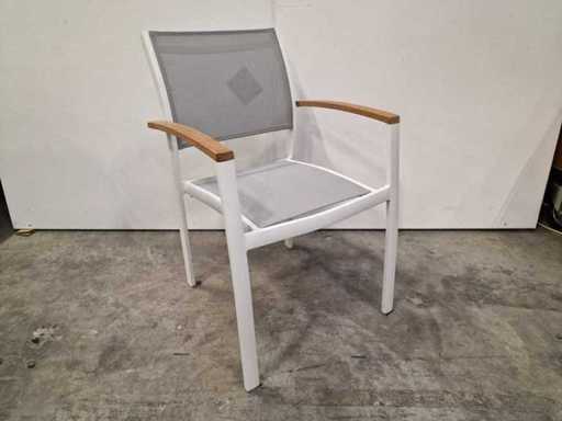 2 x Garden Prestige - Alu Stapelstoel Namur Wit met Armleuning Teak