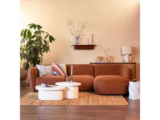 fonQ - Miękka sofa w rogu z szezlongą po prawej stronie - Micro Chenille - Terra - Zestaw sofy