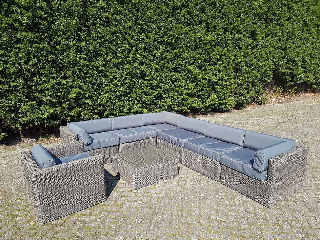 Lounge Set - 8-piece Wicker Brown / grey cushions