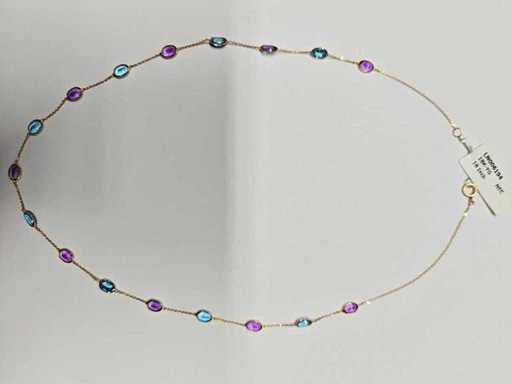 18 KT Yellow Gold Necklace with 8.15 Cts Amethysts and Blue Topaz