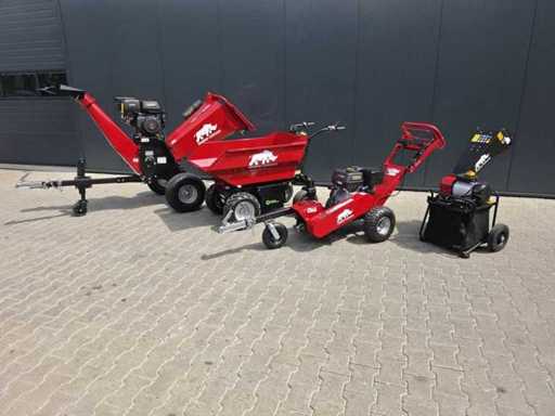 Earthmoving machines, generators, storage tents and tools