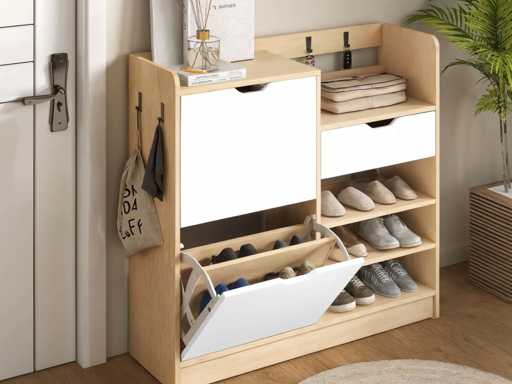 Entree-schoenenrek, schoenenkast met opvouwbare lades