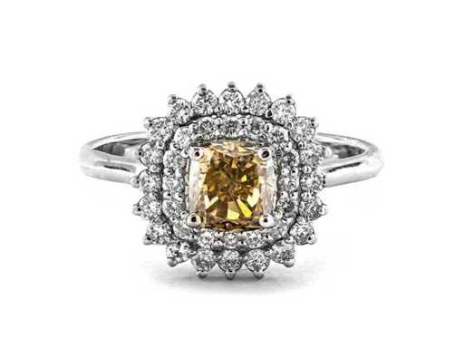 Luxe Ring Natuurlijke Diamand Fancy Bruin, Groenachtig Geel 1,50 karaat