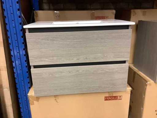 Karo – Badezimmermöbel Graue Eiche 80 cm + Waschbecken