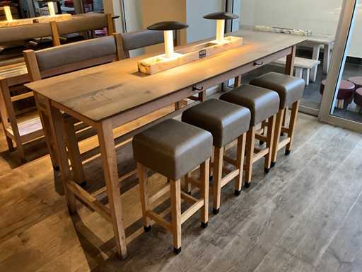 Hutten - Bar table with bench and 4 bar stools